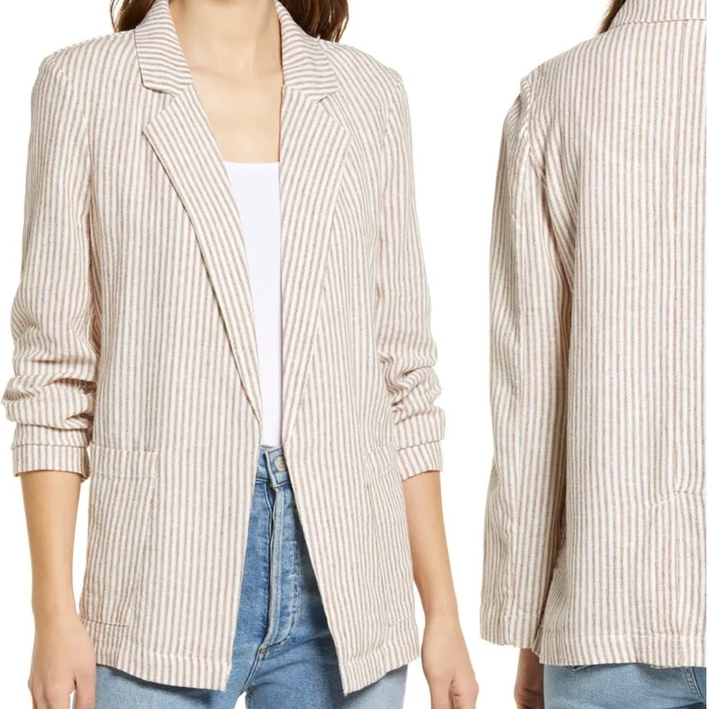 BP. Striped linen oversized blazer light weight